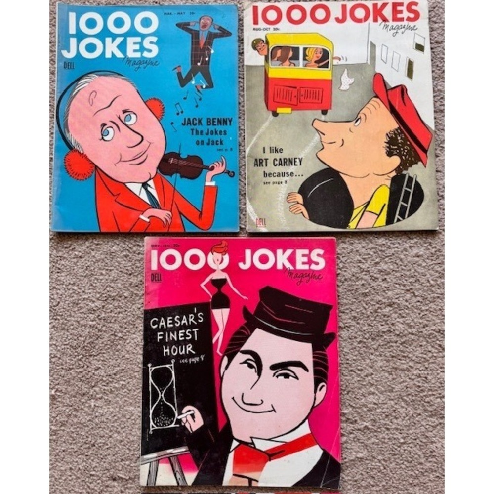 Vintage 1955-56 Dell 1000 Jokes Magazine Lot Jack Benny Art Carney Sid Caesar